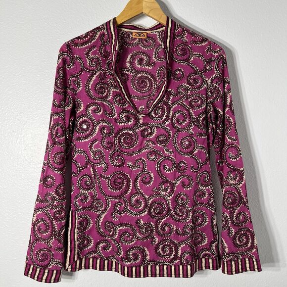 Tory Burch Shirt Women 6 Sequin Stephanie Tunic Fuchsia Lightweight Vibrant - Picture 1 of 11